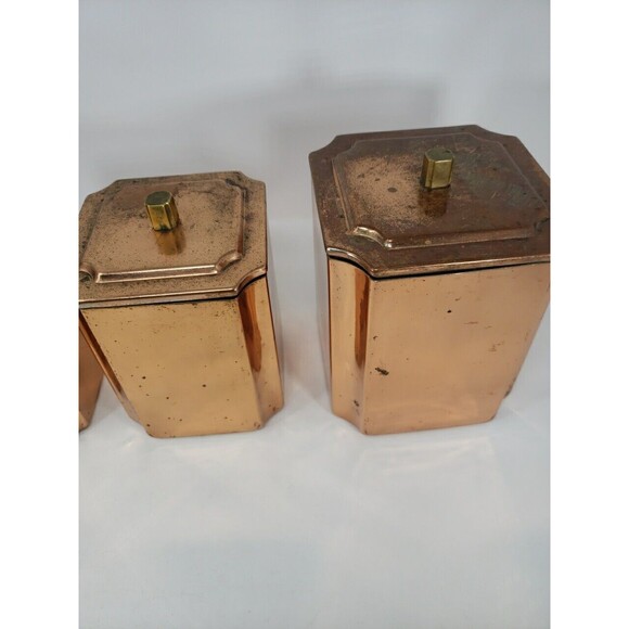 Copper Canister Set Square Vintage Made in Korea Lids Tea Sugar Flour Coffee - Picture 12 of 16